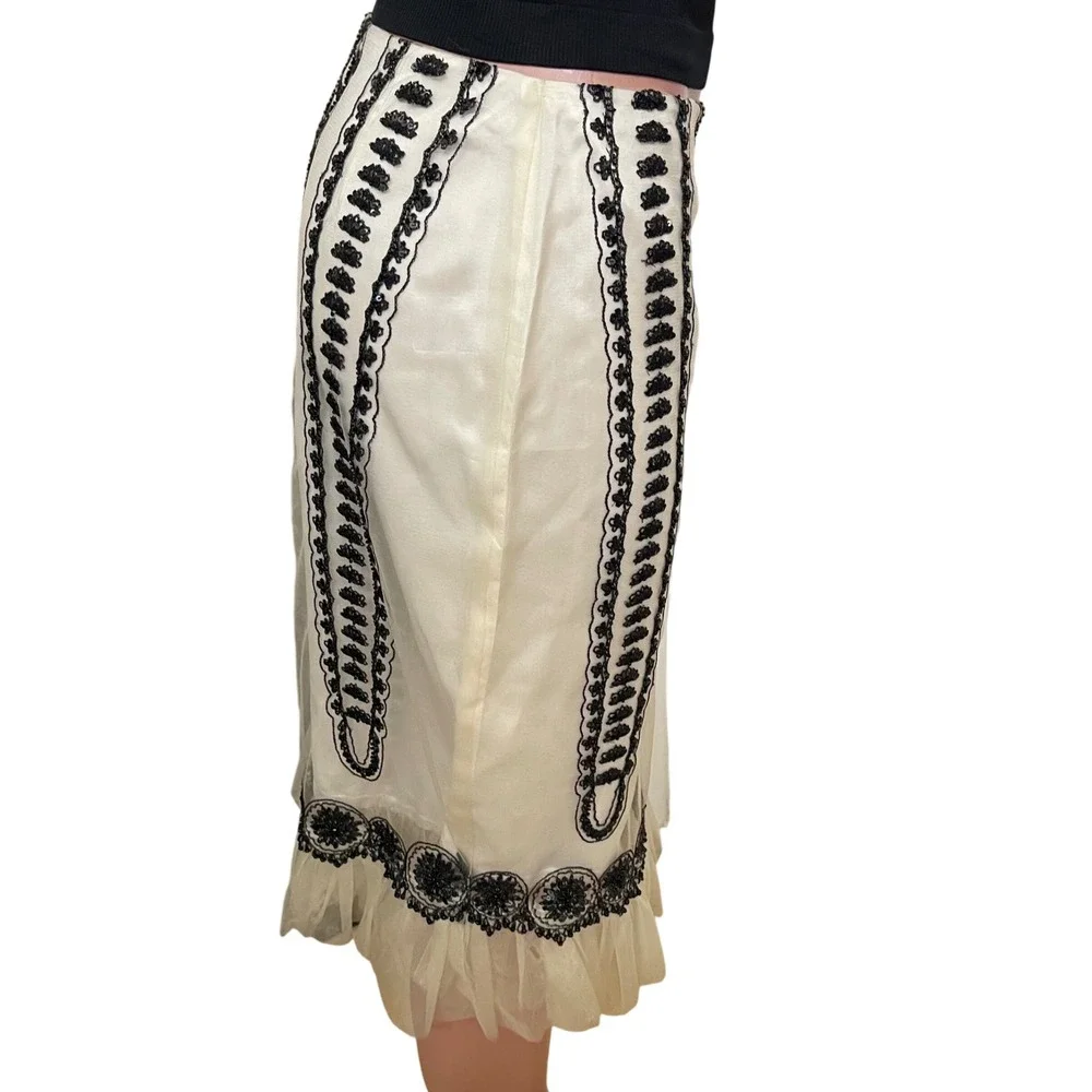 SHANI designer nylon Fairy‎ beaded cream black embroidery sequin ruffle skirt 10
